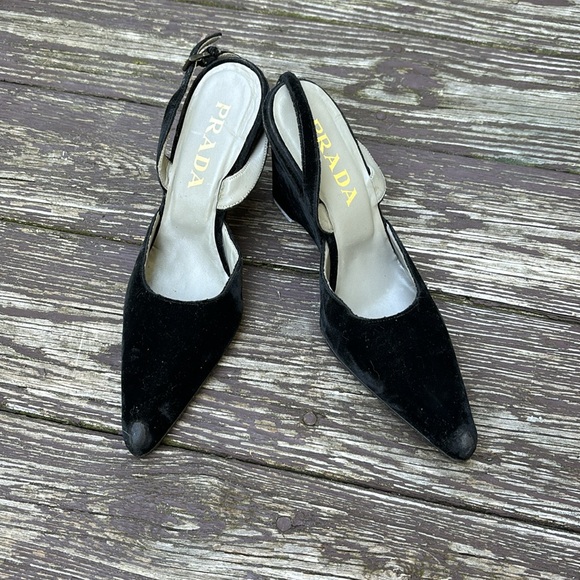 Vintage Prada Slingback Black Velvet Shoes - Size 36.5 Made in Italy - Picture 9 of 9